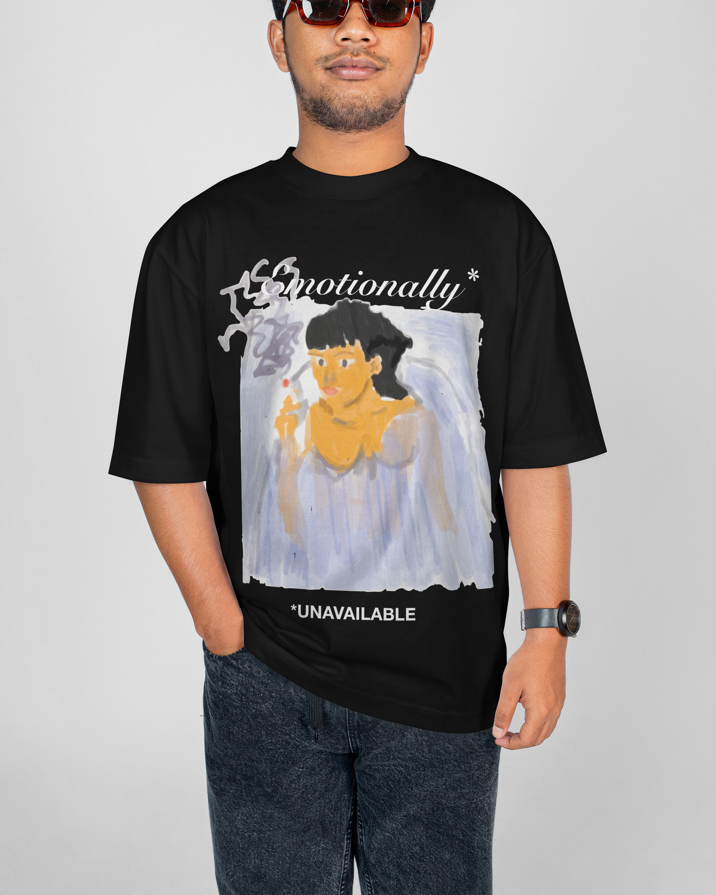 Emotionally Unavailable Black Oversize T-Shirt